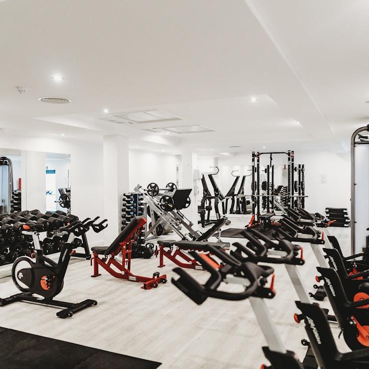 Professional gym interior with strength equipment